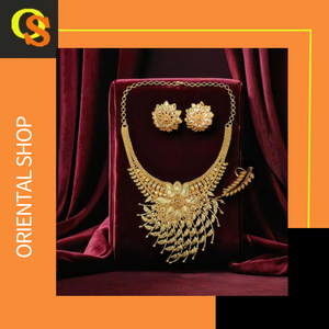 Conjunto de anillo de pendientes de Collar chapado en oro de 22 quilates hecho en India con joyería nupcial de diseño tradicional a la venta por exportadores - Product Image 3