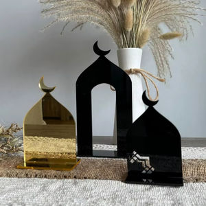 Customize Mosque Silhouette <b>Acrylic</b> Table Decoration Ramadan Eid Mubarak Home Desktop Plaque Gold <b>Black</b> Mirror Statuette - Product Image 1