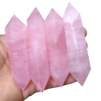 Maßgefertigter Doppelt Terminierter Rosenquarz-Achat Edelstein-Kristallpunkt, Kugel, Globus, Beidseitig Geschnitzt, Liebe, Feng Shui, Zuhause, Rosa, Hochwertig
