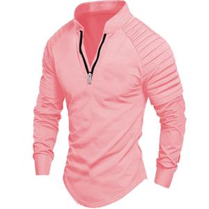 POLO à manches longues pour hommes en plein air style rue haute couleur unie fermeture éclair bras conception anti-rides sport musculaire - Product Image 1