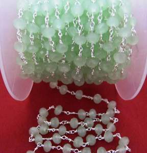 Cadena Aati con cuentas facetadas Rondelle de Calcedonia verde de 3 pies, tamaño de 6mm, cuarzo hidráulico, hallazgos de joyería chapados en latón alto, fabricación de abalorios - Product Image 3