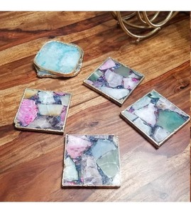 Accesorios de vajilla de diseño elegante Posavasos de ágata con rebanada de ágata galvanizada dorada a precio mayorista con calidad superior - Product Image 2