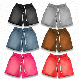 2024 cordón lavado ácido bordes crudos Vintage liso francés Terry algodón polar Jogger deportes desgastado algodón sudor pantalones cortos para hombres - Product Image 1