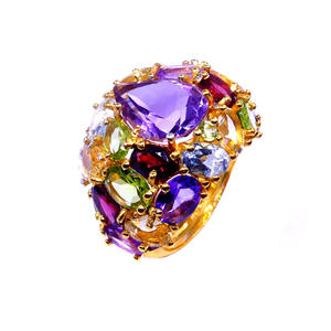Customized Gold Plated 925 Sterling Silver Handmade Semi-Precious Gemstones Cocktail Ring - Product Image 1
