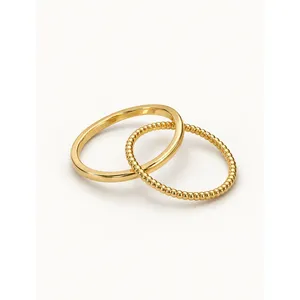 Anillo Duet de Cobre Chapado en Oro de 18K, Anillo Religioso Clásico de Moda para Aniversario - Product Image 1