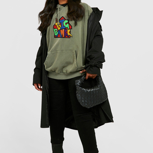 Sweat-shirts à capuche pour femmes grandes tailles, logo brodé 3D personnalisé sur le devant, 100% coton, décontracté, tricot uni - Product Image 5