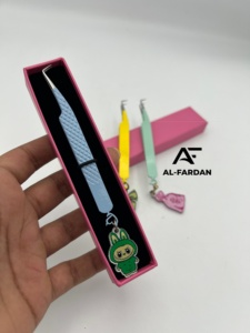 New Arrivals AL-FARDAN Instruments <b>Eyelash</b> Extension Tweezers Blue Color Fiber Tip 90 Degree with Charms - Product Image 3