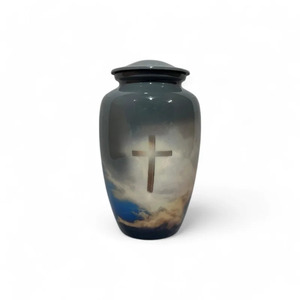 Metal Classic Best Seller Cruz esmaltada acabado adulto cremación urna para cenizas funerarias - Product Image 1
