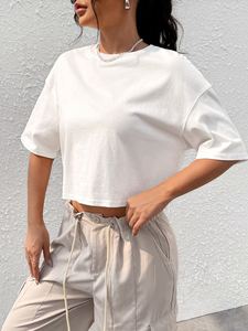 2025 tendance haut court écologique avec T-shirt à épaules tombantes pour femmes Logo personnalisé et tissu respirant meilleure qualité - Product Image 3