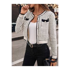 เสื้อถักคาร์ดิแกนกระดุมคอกลมของผู้หญิงเครื่องประดับแฟชั่น - Product Image 1