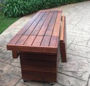 Banc à bagages en merbau massif avec étagère à chaussures intégrée - Product Image 1