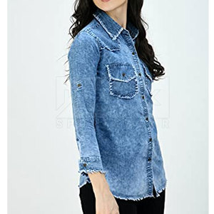 Fabricant pakistanais en nouveau stock chemise en jean pour femme à quantité minimale de commande bas chemise en jean pour femme au design personnalisé - Product Image 3