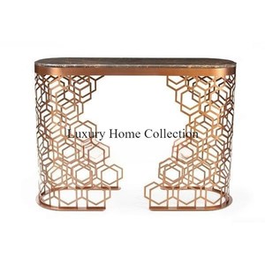 Antique Handmade <b>Console</b> <b>Table</b> Unique Modern Design <b>Gold</b> Color Shiny Polished Top Fancy Look Rectangle Glass Transparent Top - Product Image 2