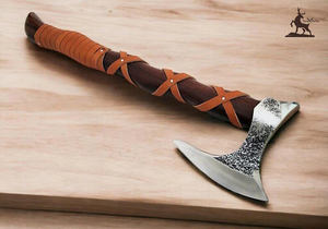 Handmade Industrial Grade Carbon Steel Viking <b>Axe</b> with Wooden Handle and Leather Sheath Personalized Gift for Men's Camping - Product Image 4