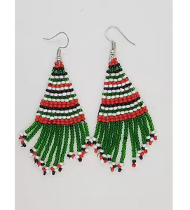 Boucles d'oreilles créoles bohèmes à franges de perles, faites à la main, géométriques, avec pampilles, bijoux ethniques pour femmes, style mode - Product Image 2