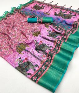 ¡Saris hechos a mano de satén real Premium para ropa de temporada festiva india y pakistaní a la venta! - Product Image 3