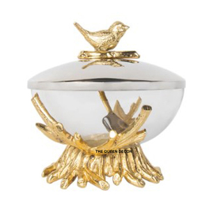 Bol rond de couleur blanche, fourni avec des fleurs et des feuilles en métal plaqué or de qualité supérieure, design martelé - Product Image 3