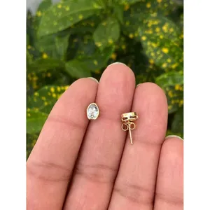 14k Gold Bezel-Set Aquamarine <b>Stud</b> <b>Earrings</b> with Diamond <b>Opal</b> Rose White Gold Trendy Hoop Design Gold Plated - Product Image 2