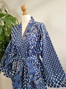Kimono de algodón azul informal para mujer, bata de baño ligera para verano, primavera y otoño, despedida de soltera, Hotel de playa - Product Image 2