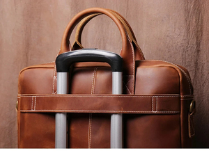 Classic Cowhide Leather Laptop Briefcase with Shoulder Strap Crossbody Large Capacity Portable Durable Office <b>Bag</b> Zipper Closure - Product Image 5