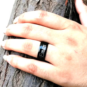 Handmade Stainless Steel <b>Ring</b> <b>Black</b> Coated Phosphate Customize Name Men's <b>Women</b> Wedding Engagement <b>Ring</b> by Knives Manufacturer - Product Image 4