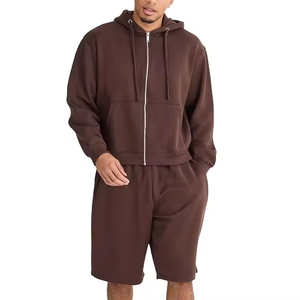2025/2026 High quality Zip Up Streetwear Hoodie and Short Sets 100% Cotton Fleece Top selling oversized hoodie for Men's - Product Image 4