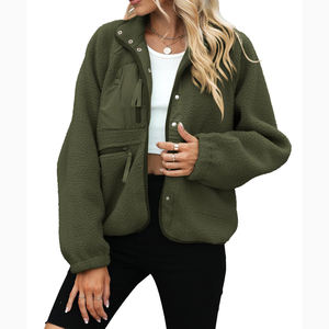 New Design <b>Women</b> Sherpa Full Zip <b>Fleece</b> <b>Jacket</b> Coat Sportswear Custom outdoor <b>jacket</b> <b>Warm</b> Polyester Sherpa Fur Zip Up Hoodie - Product Image 2