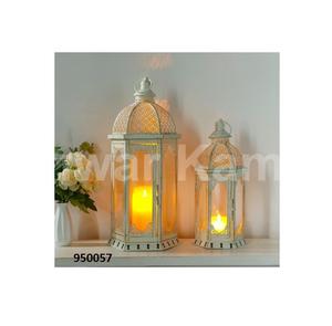 Antique Metal & Blue <b>Glass</b> Tealight Lantern for Home Decoration - Product Image 2