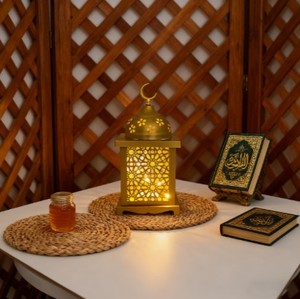 Copper Finish Metal <b>Moroccan</b> Candle <b>Lantern</b> with Crescent Top Intricate Cutwork Warm Glow Elegant Festive Home Decor Gift - Product Image 6