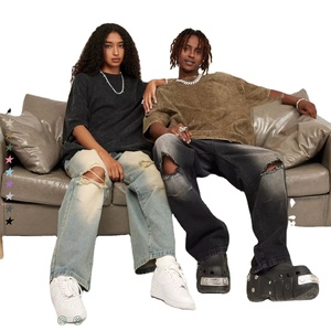 Printemps été 285G lavage lourd batik col rond manches courtes américain Vintage poids lourd lavage à l'acide T-shirt pour hommes - Product Image 1