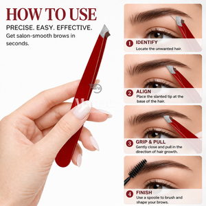 Pinzas para Cejas Rojas de Acero Inoxidable con Punta Angulada, Herramienta de Belleza para Depilación de Precisión, Agarre Antideslizante - Product Image 5