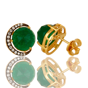 Half Moon Design Stud Earrings 18k Gold Plated Silver Jewelry Wholesale <b>Green</b> Aventurine Gemstone Earrings - Product Image 3