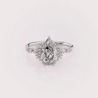 Bague de fiançailles et de mariage en diamant de laboratoire taille poire certifié IGI avec pierres latérales en grappe en or rose/blanc et jaune 14 carats