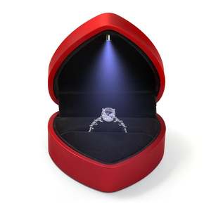 Jeulia Modern Red Heart-Shaped LED <b>Ring</b> Box-Leather Jewelry Gift <b>Storage</b> Box - Product Image 2