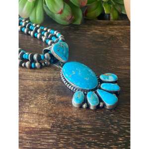 Bobby Johnson Birds Eye Kingman Turquoise Sterling <b>Silver</b> Multi Strand <b>Necklace</b> <b>Set</b> - Product Image 4