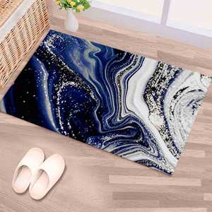 Navy Blue And Silver Marble Printed <b>Rug</b>, Non Slip, Modern Home Decor,<b>Chenille</b> <b>Rug</b> - Product Image 5