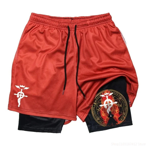 Anime Print Short d'entraînement 2 en 1 pour hommes Short de compression double couche avec poches Séchage rapide Running Fitness - Product Image 1
