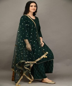 À la mode Sana soie tenue de bureau haut pantalon Dupatta ensemble avec motif à carreaux élégant prix de gros vêtement ethnique - Product Image 1