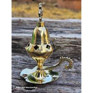 High Shinny Brass <b>Incense</b> Burner Cross on Top Religious Luxury Item Decorative Censer Fragrances Diffuser <b>Incense</b> Burner - Product Image 4