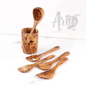 Premium Handmade Olive <b>Wood</b> 6-Piece <b>Cooking</b> Tool Set Non-Stick & Sustainable Kitchen <b>Utensils</b> by ArtisRaw - Product Image 4