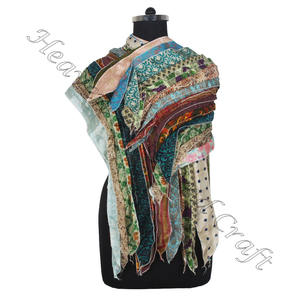 Sari en soie recyclée 15 bandes de foulards faits à la main de créateur étole châles SC595 soie fine en gros recyclé Vintage Sari femme écharpe - Product Image 5