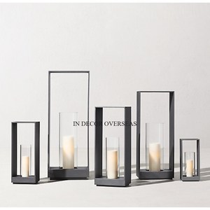 Fancy Stylish Designer Black Color Powder Coated Metal And Acrylic Glass Made <b>Set</b> Of 5 Table Centerpiece Decorative <b>Lanterns</b> - Product Image 1