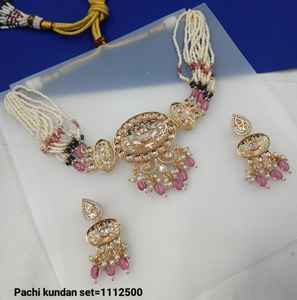 Collar de Gargantilla Pachi Kundan de perlas chapadas en oro de nuevo diseño de alta calidad con pendientes conjuntos de joyería nupcial india tradicional - Product Image 2