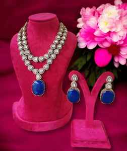 Ensemble de collier Polki de créateur plaqué or mat avec boucles d'oreilles bijoux de mariée pour mariage et fête - Product Image 1