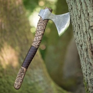 ขวานเหล็กคาร์บอนปลอมตามสั่งพร้อมเพลาไม้ขวานสำหรับตั้งแคมป์แบบมีเคราไวกิ้งของขวัญวันเกิดที่ดีที่สุดสำหรับเขาเป็นของขวัญครบรอบ - Product Image 2
