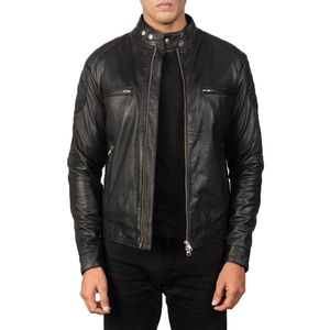 Veste en cuir vintage de couleur unie pour homme, col montant, fermeture éclair sur le devant, design personnalisé, imperméable, coupe-vent, hiver, cuir de vache - Product Image 1