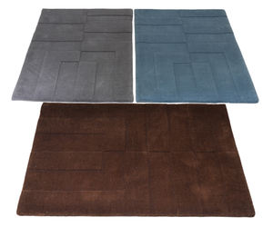 Alfombra Moderna de Lana 100% Tejida a Mano con Diseño Geométrico, Color Carbón Sólido, Ecológica, de Pelo Medio, Textura Alta-Baja, Tallada a Mano para el Hogar - Product Image 3