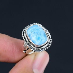 Larimar pierres précieuses bague bijoux pour femmes argent Boho Style bijoux 925 argent Sterling tendance à la main bague cadeau pour elle - Product Image 5