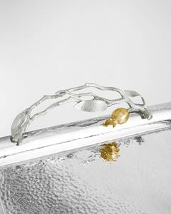 Plateau de service de table de luxe, style victorien, plateau de service perforé plaqué, acier inoxydable et laiton, plat décoratif - Product Image 3