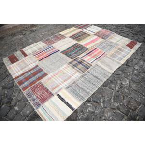 Alfombra Vintage de lana Beige de 5,6x7,6 pies estilo bohemio Patchwork hecho a mano turco rectángulo diseño de pasillo respaldo de látex para uso en la cabecera - Product Image 2
